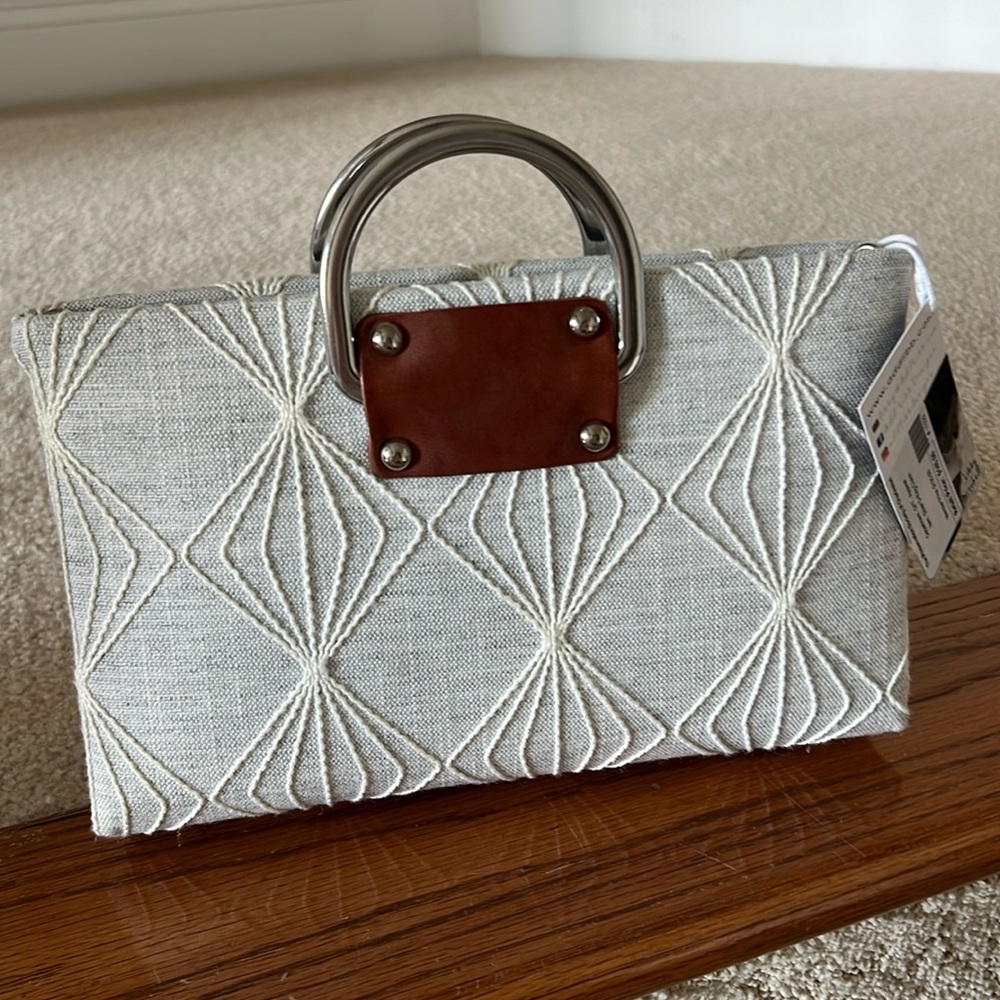 Grey and Silver D Ring Clutch Handbag with Optional Longer Strap NWT